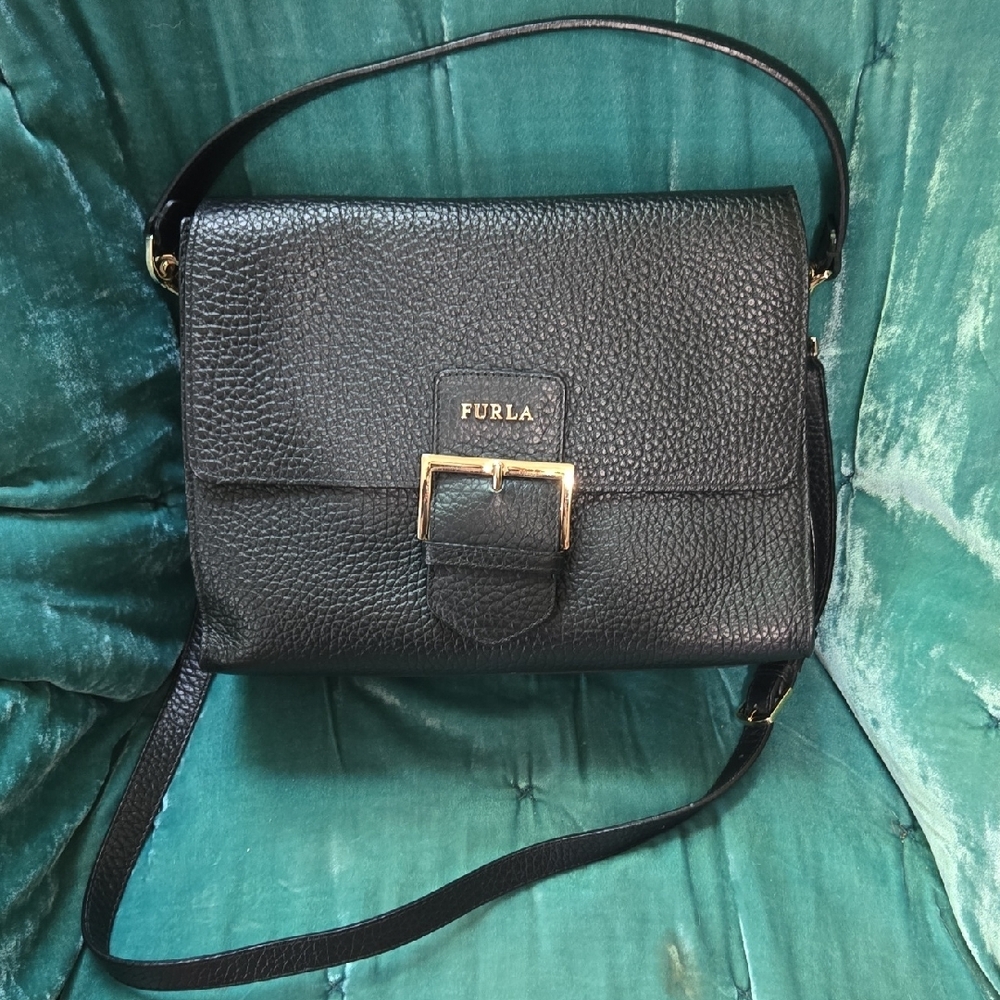 Furla Black Crossbody Bag with Gold Buckle